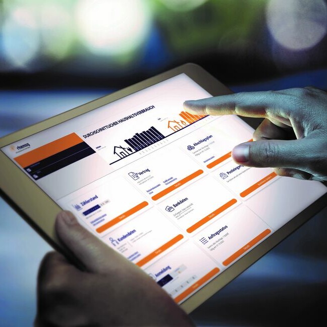 rhenag Kundenportal geöffnet auf einem Tablet.