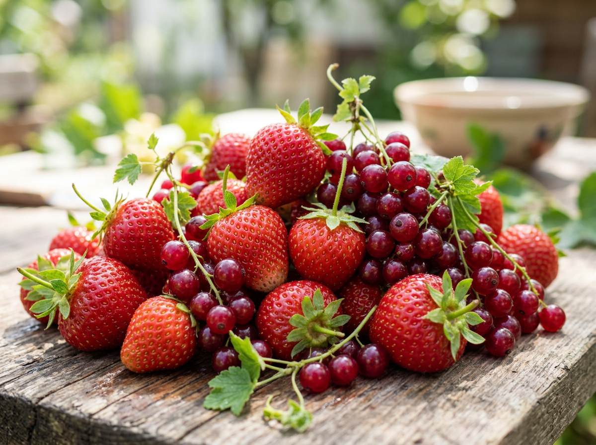 Reife rote Johannisbeeren und Erdbeeren – Klimafreundlich naschen