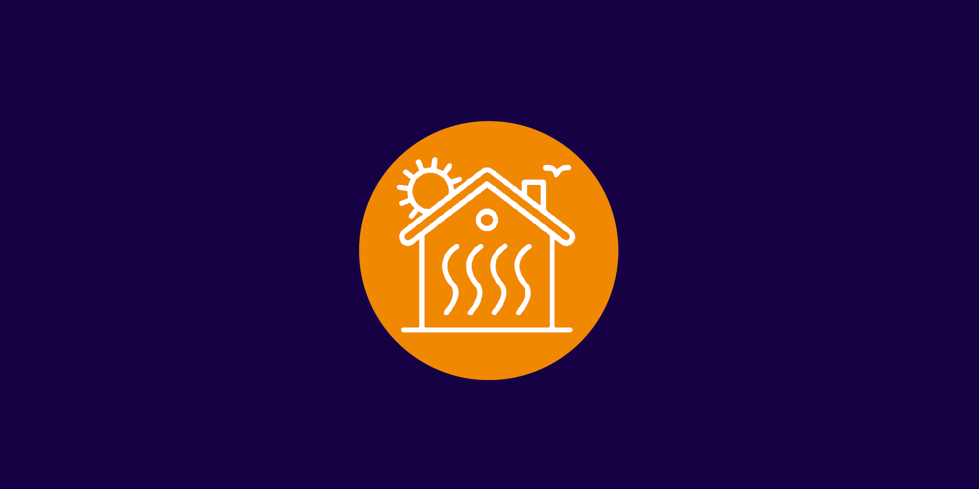 Grafik Haus in orangenem Kreis auf blauem Hintergrund