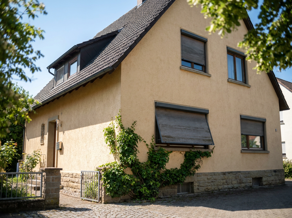 Heruntergelassene Außenrollläden halten die Sommerhitze draußen und kühlen Räume.